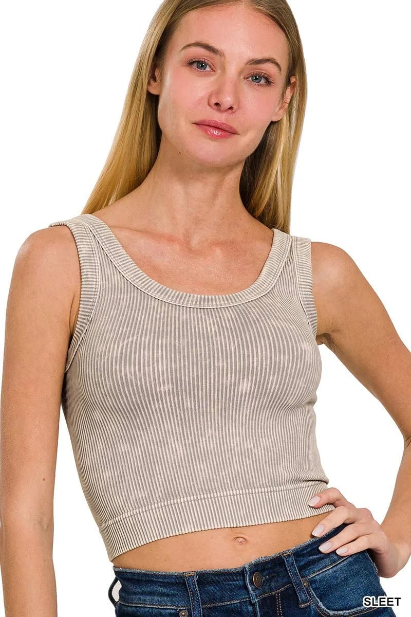 Stone Washed Ribbed Seamless Tank Zenana