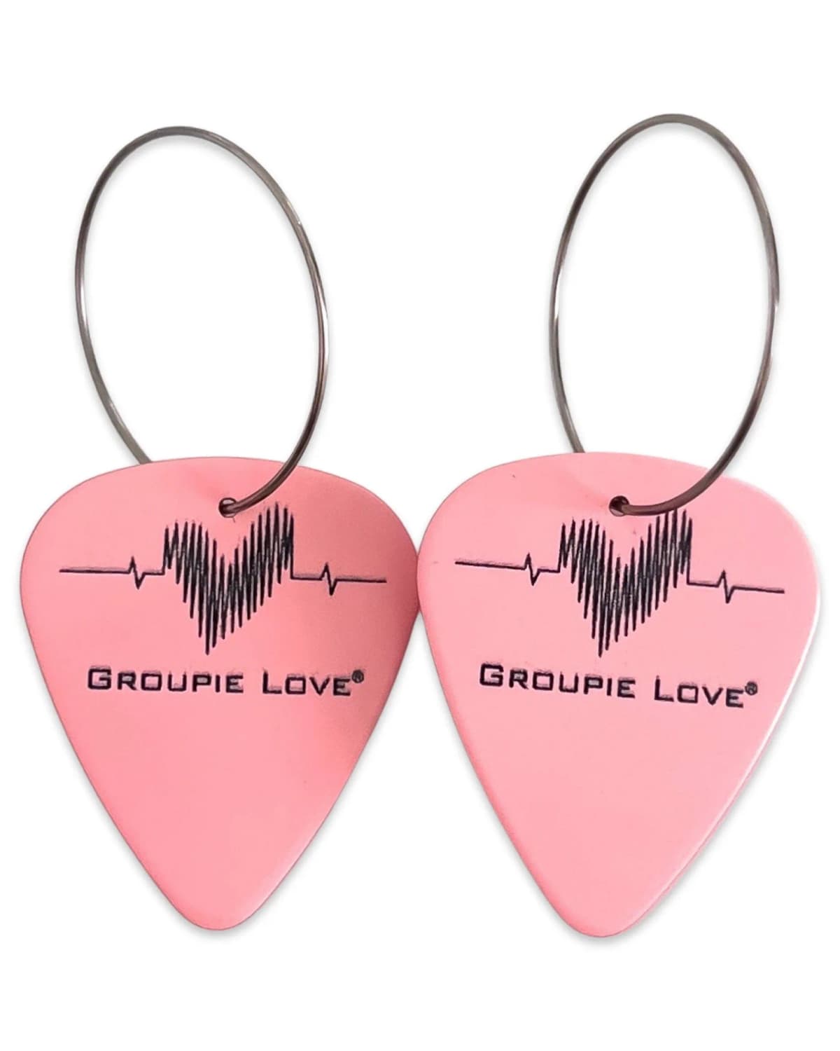 Baby Pink Stainless Steel Single Guitar Pick Earrings Groupie Love (50mm)