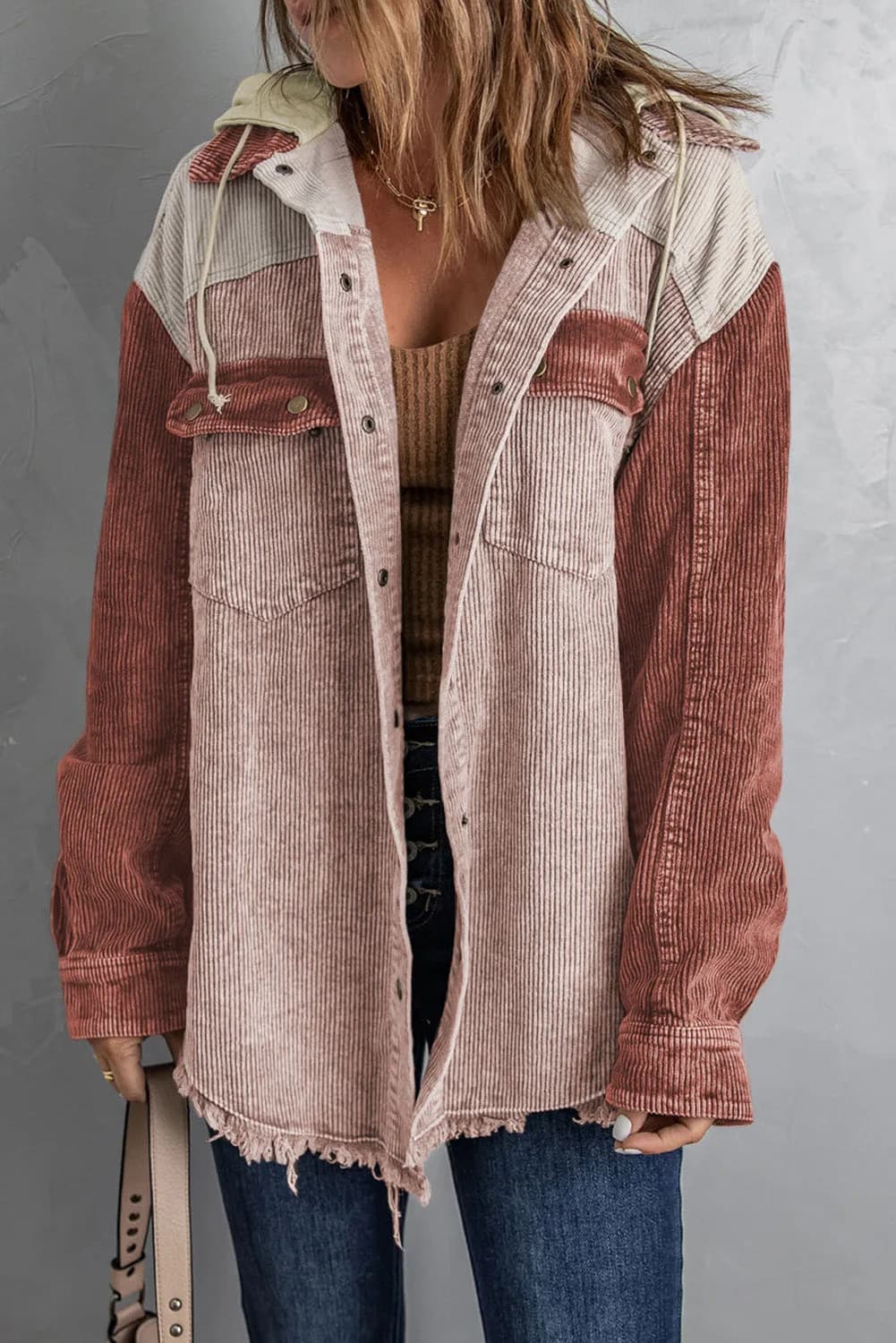 Snap Front Hooded Corduroy Shacket in Multiple Colors