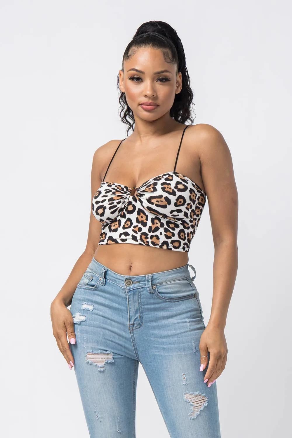 Animal Print Leopard Sleeveless O Ring Crop Top Julia by LoveJ (Rust)