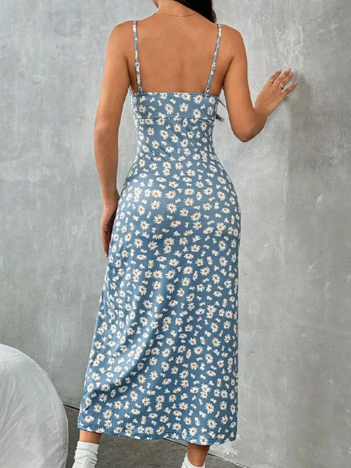 Floral Print High Slit Cami Dress