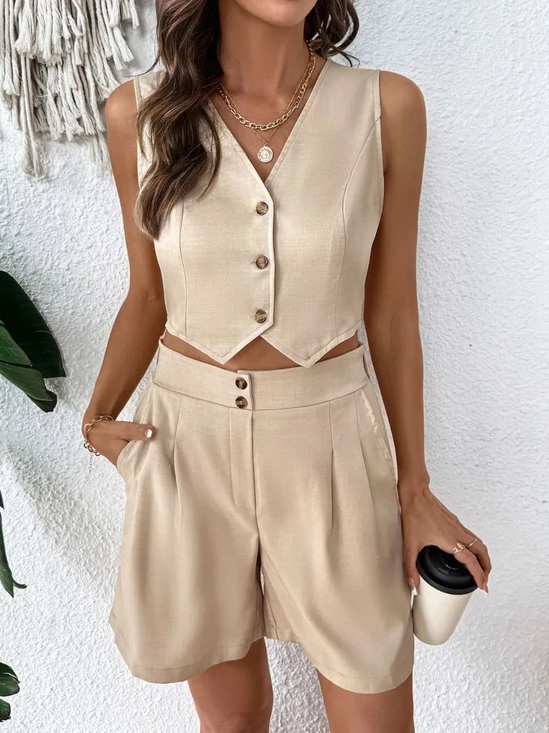 V-Neck Vest and Shorts Set