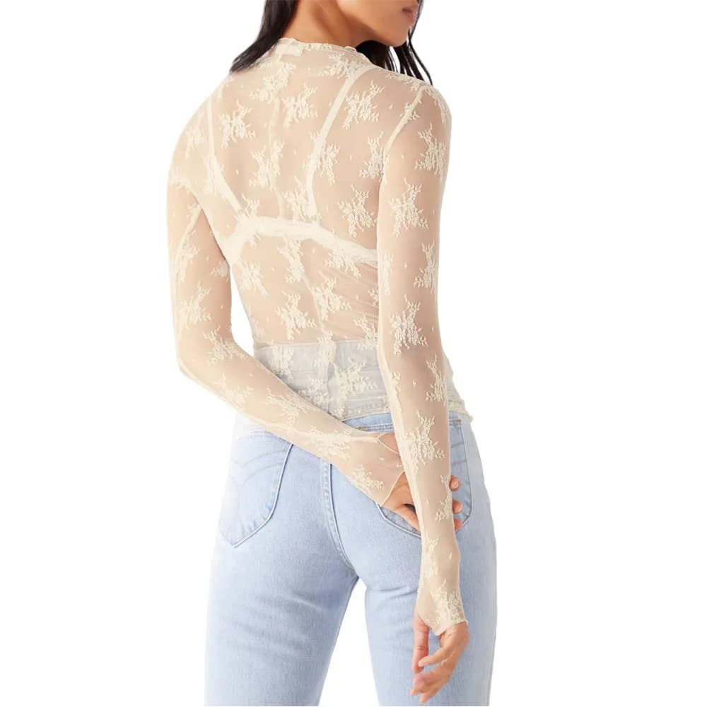 Sheer Lace Top Shirt Rosa Clothing (Black)