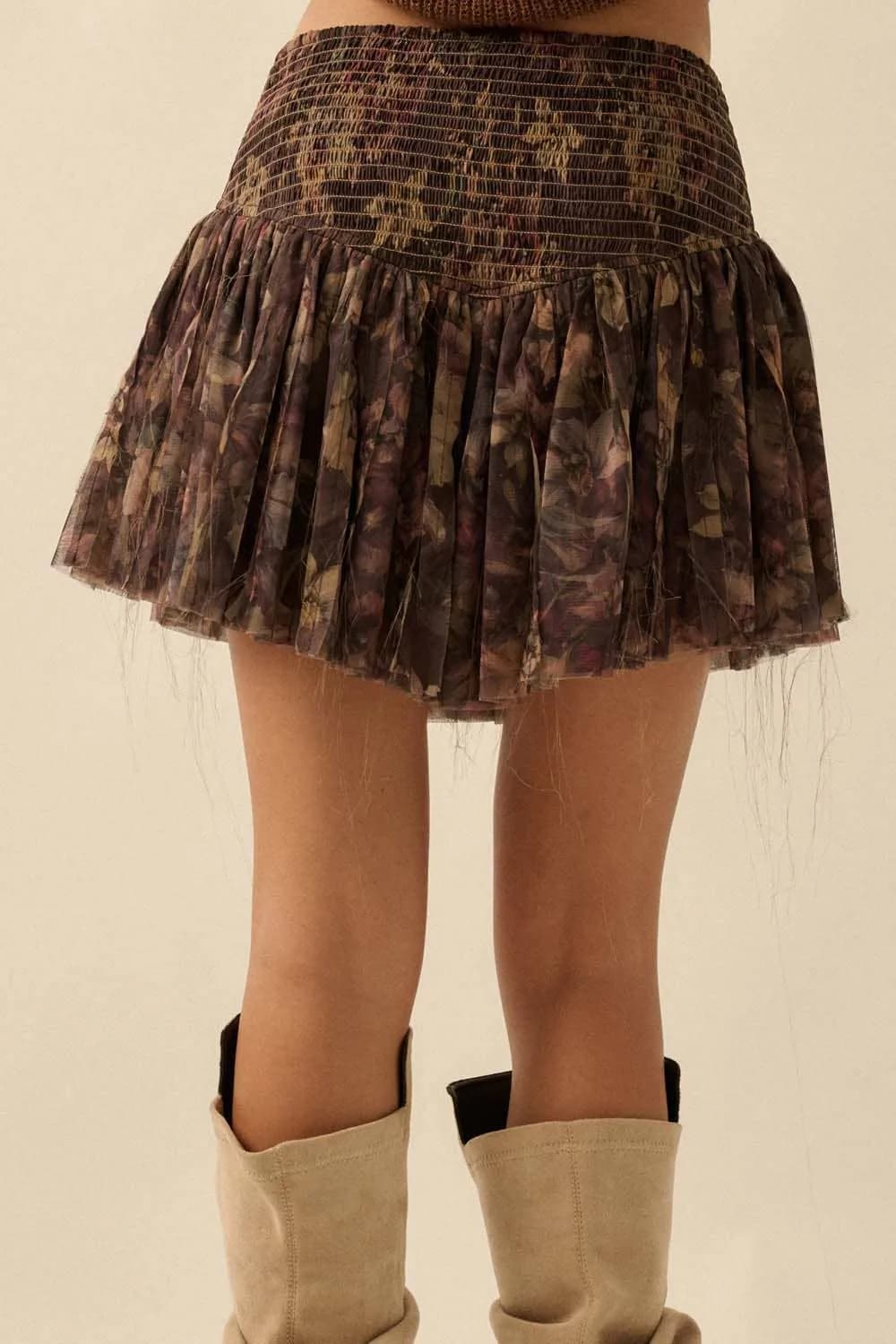 Floral Print Drop Waist Lace-Up Pleated Mini Skort by Promesa Restocked