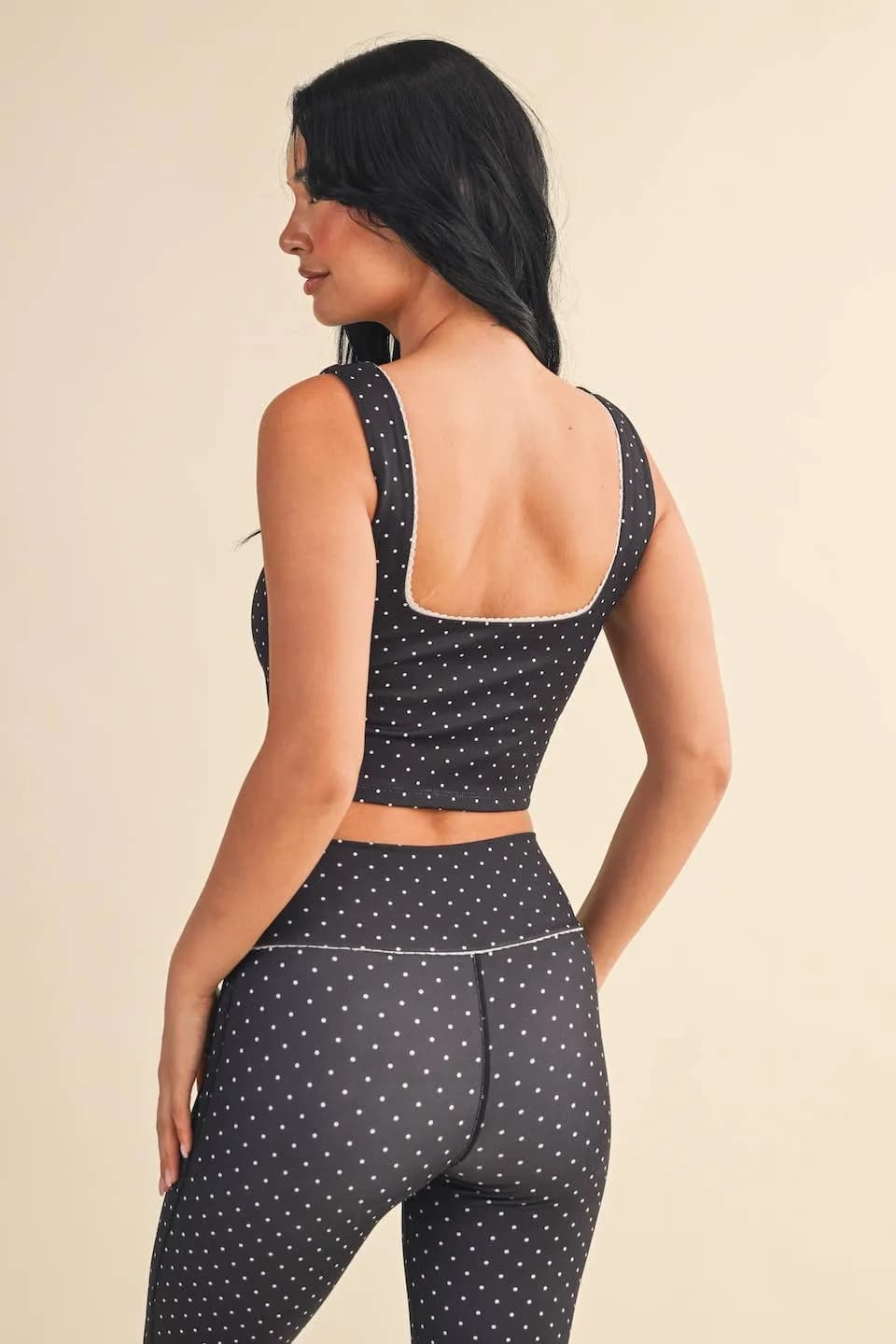 Polka Dot Print Crop Tank with Lace Trim by Kimberly C