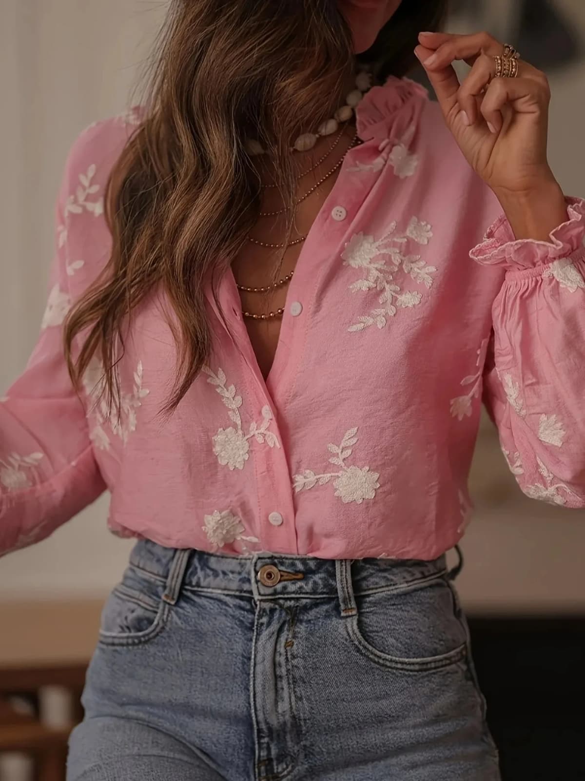 Flower Button Up Long Sleeve Shirt