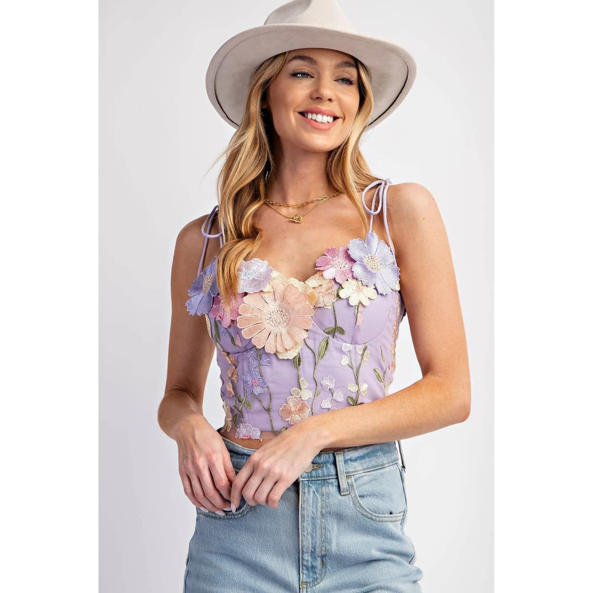 3D Flower Embroidery Tank Top