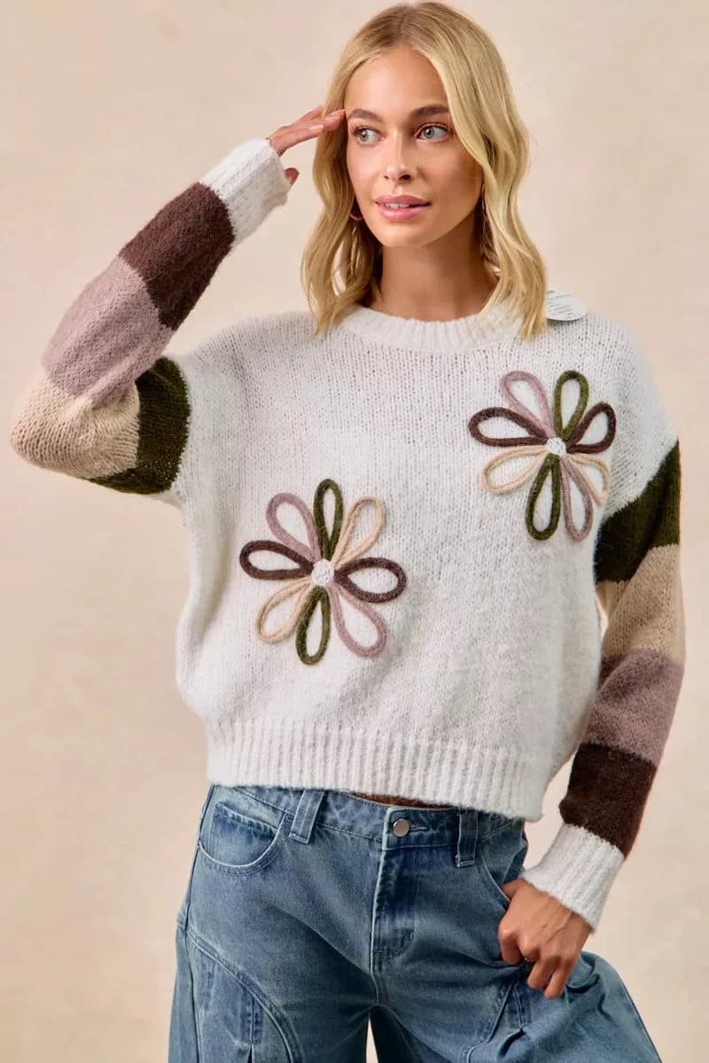 BiBi Flower Color Block Sweater