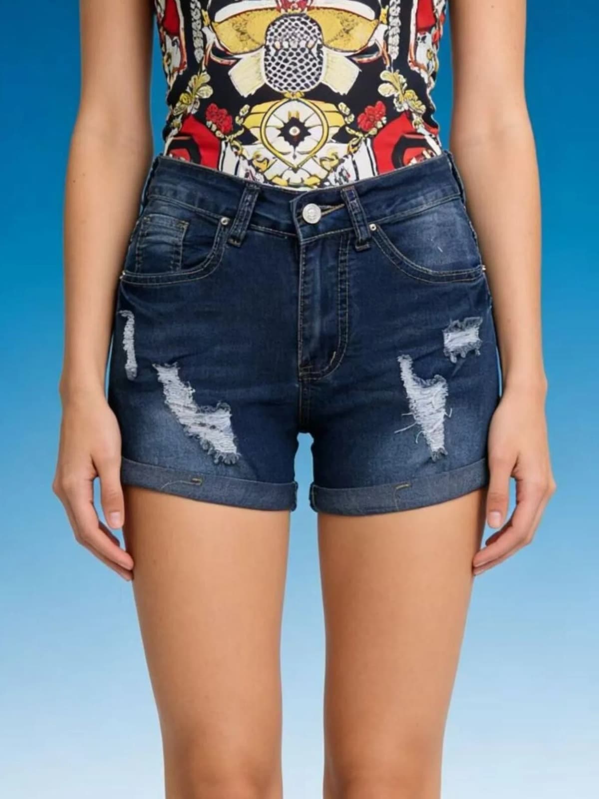 Distressed Wash Denim Shorts