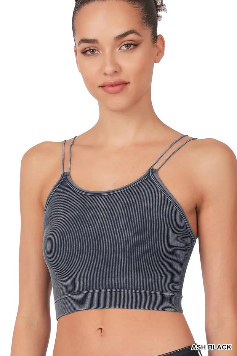 Washed Ribbed Seamless Double Strap Brami Zenana (Dk Rust)