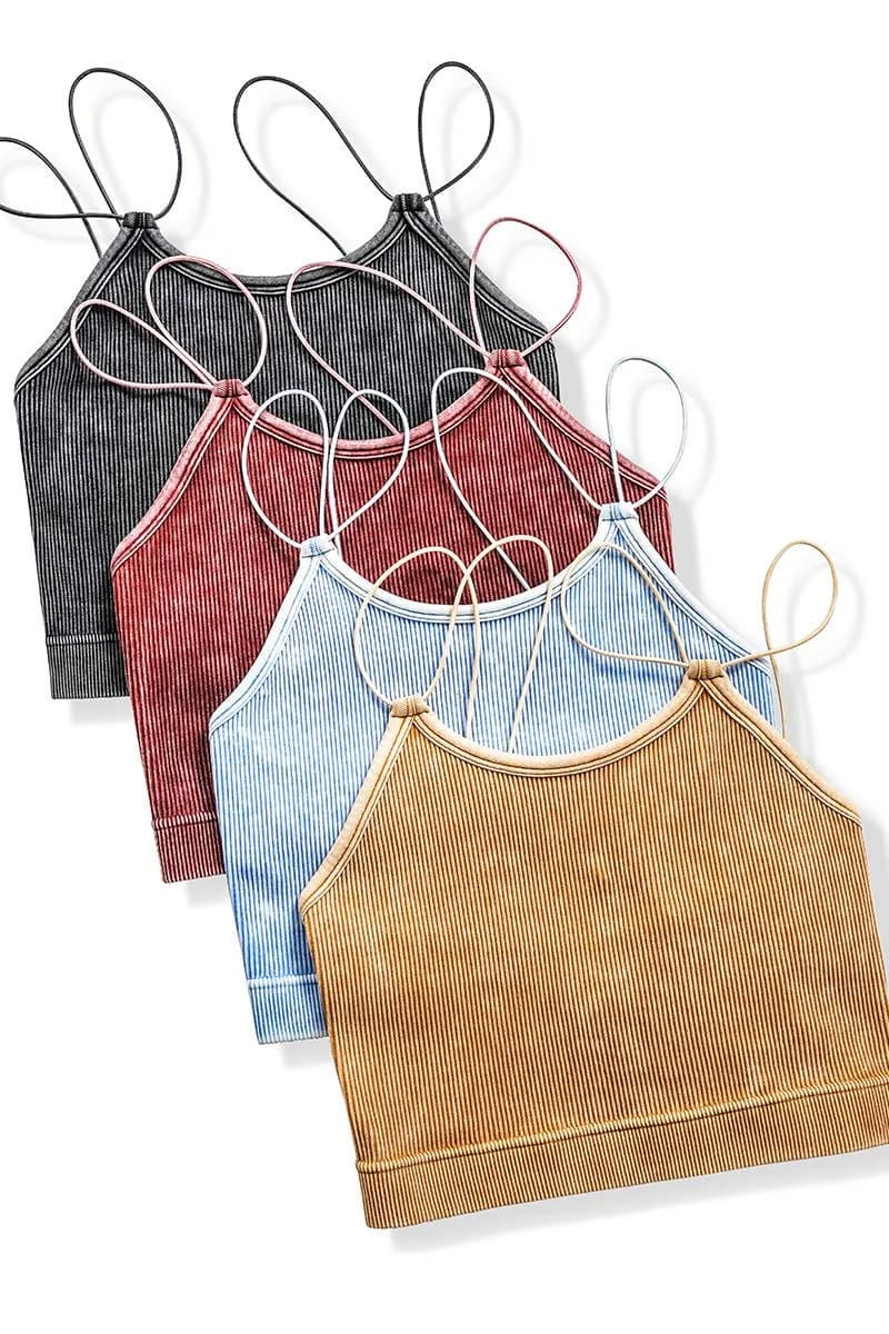 Washed Ribbed Seamless Double Strap Brami Zenana