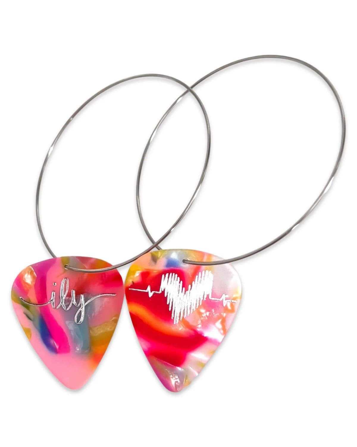 Guitar Pick Groupie Love ILY Cosmic Pearl Hoop Earrings