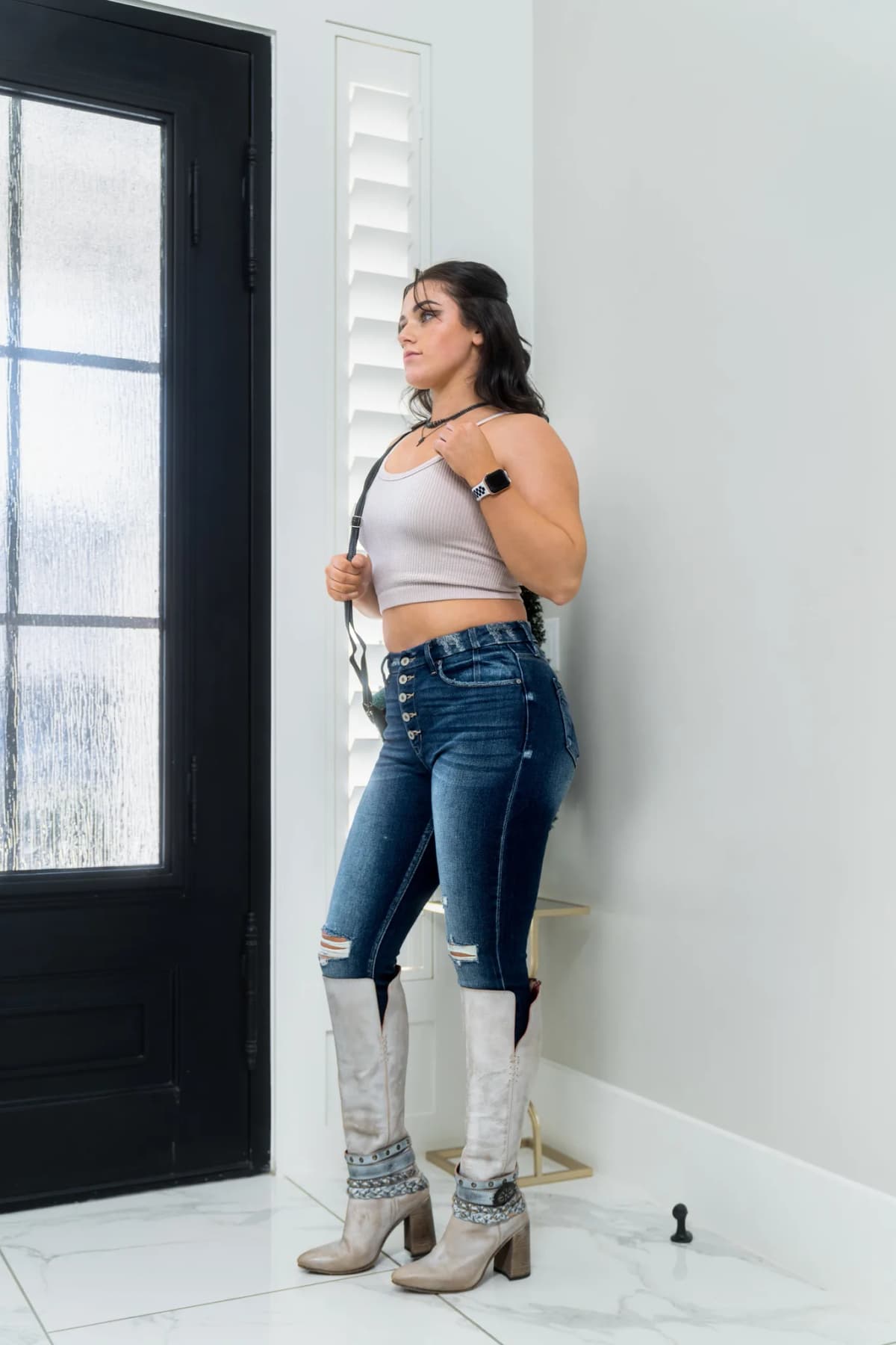Oatmeal Strappy Back Crop Ribbed Seamless Tank Kimberly C
