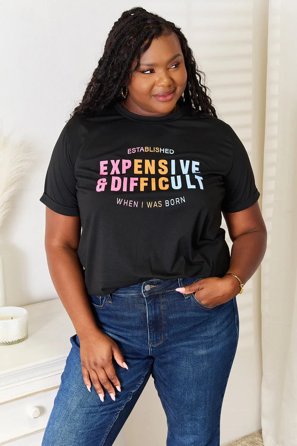 Simply Love Slogan Graphic Cuffed Sleeve Shirt