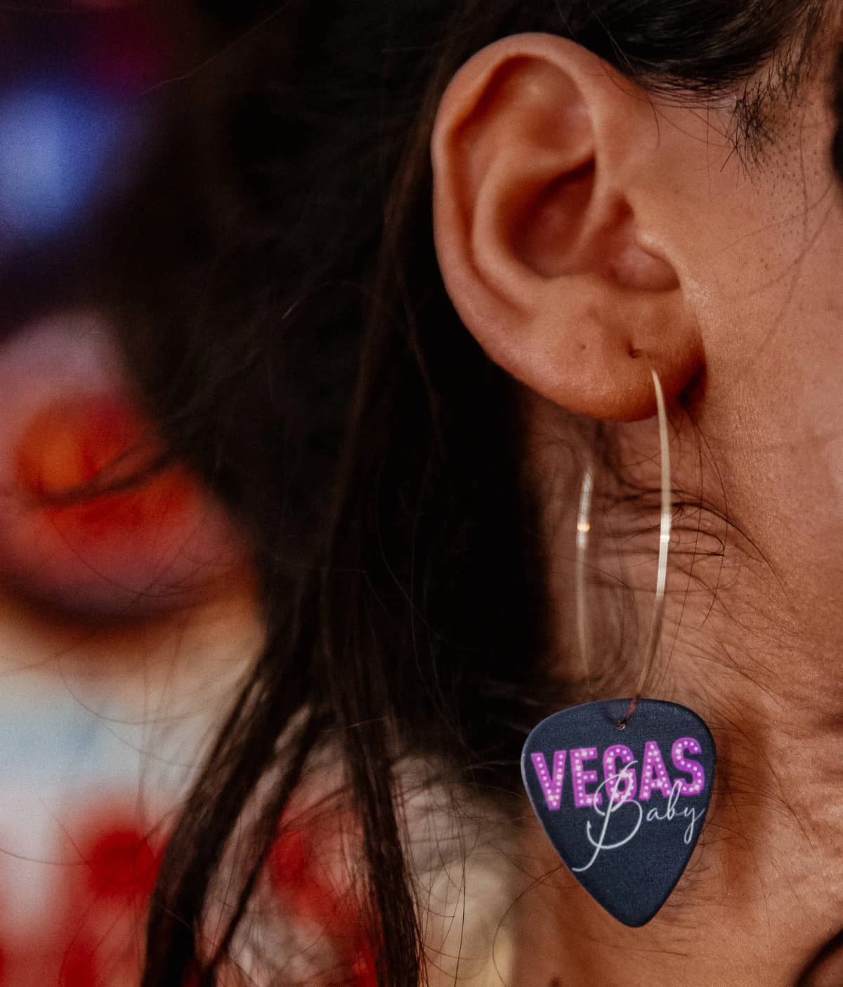 Vegas Baby Black Reversible Single Guitar Pick Earrings Stainless Steel 14k (25mm)