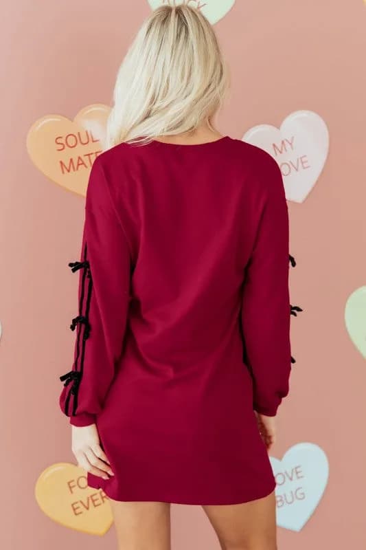 Valentine Bow Tie Long Sleeve Sweatshirt Dress
