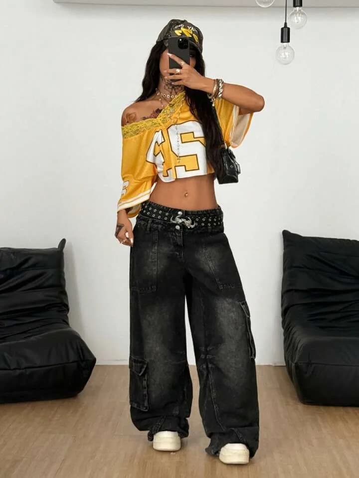 Yellow 23 Lace Trim Mesh Crop Top Jersey