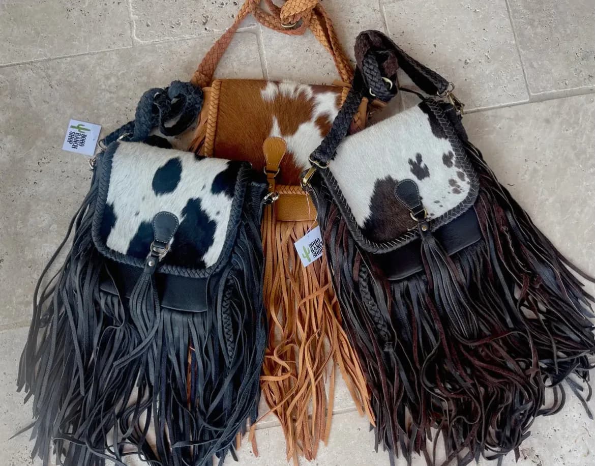 The Nancy Crossbody Genuine Hairon Cowhide Leather Tassel by Boho Ranch