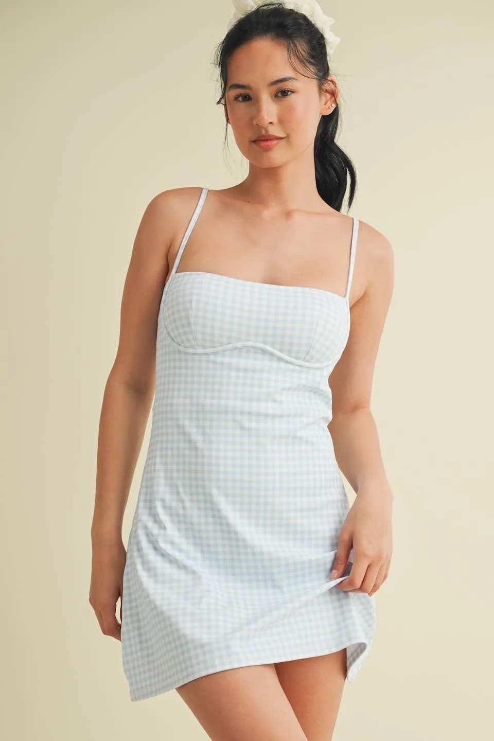 Brown Gingham Print Sweetheart Dress by Kimberly C