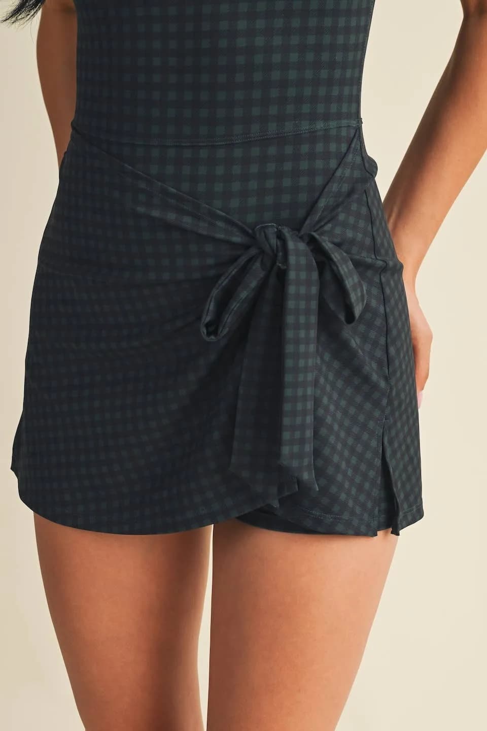 Gingham Print Sleeveless Wrap Tie Front Dress