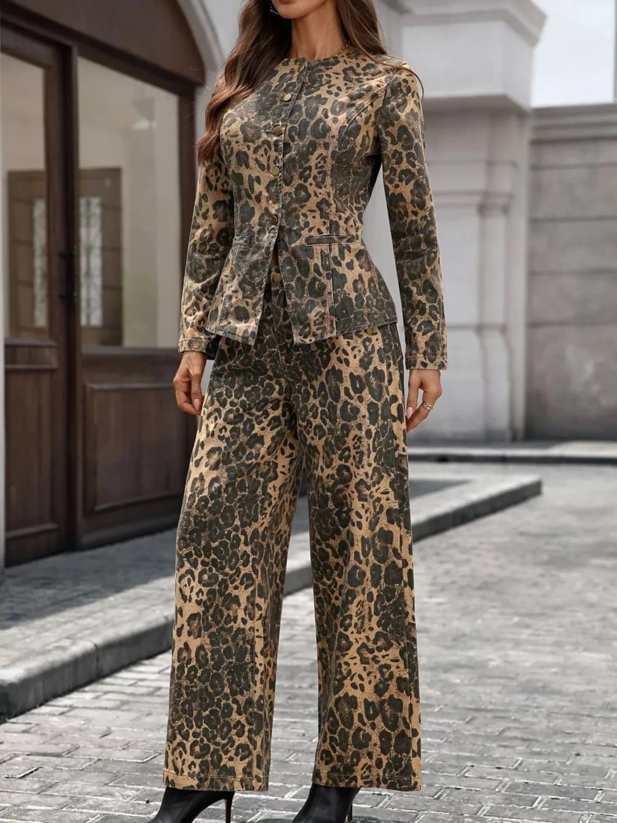 Button Up Long Sleeve Top and Jeans Denim Set in Multiple Colors