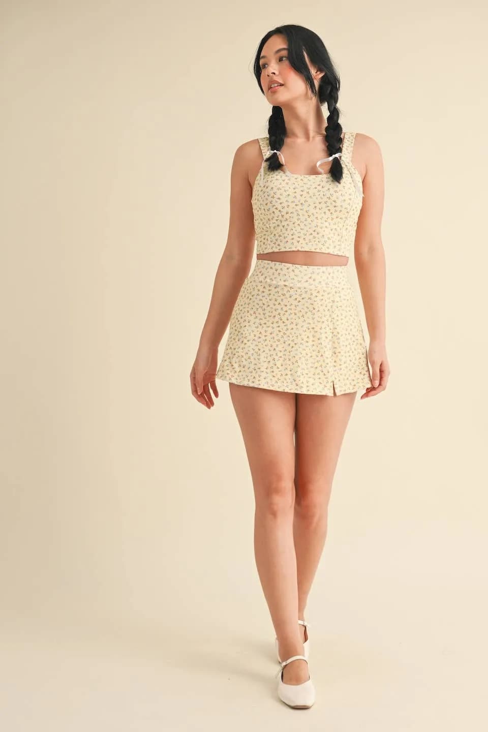 Ditsy Print Twist Back Crop Tank by Kimberly C