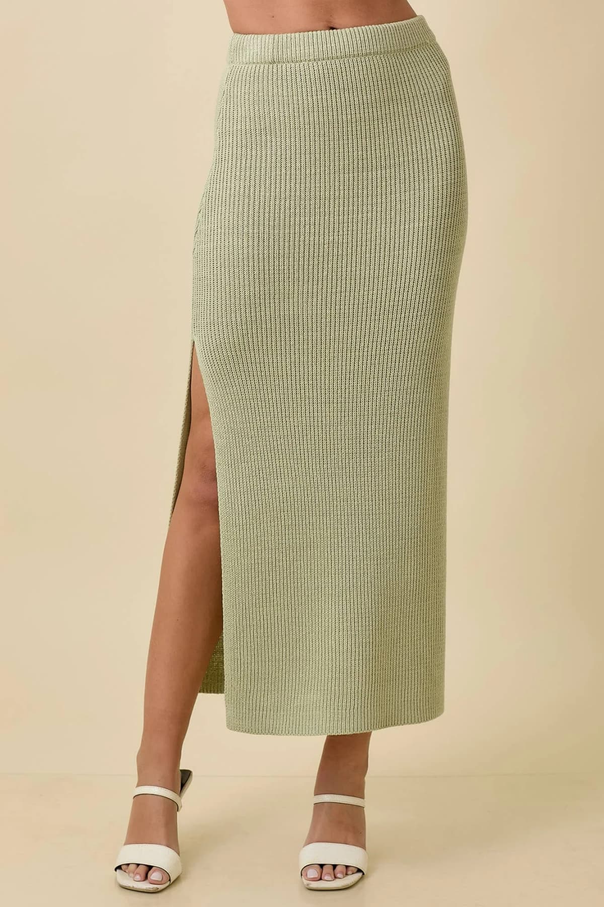 Midi Sweater Knit Skirt With Side Slits