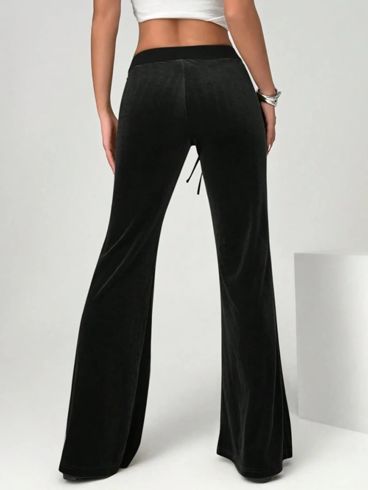 Velvet Flare Pants with Drawstring