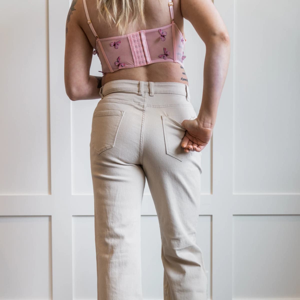 Stretch Crop Top Butterfly Tic Toc