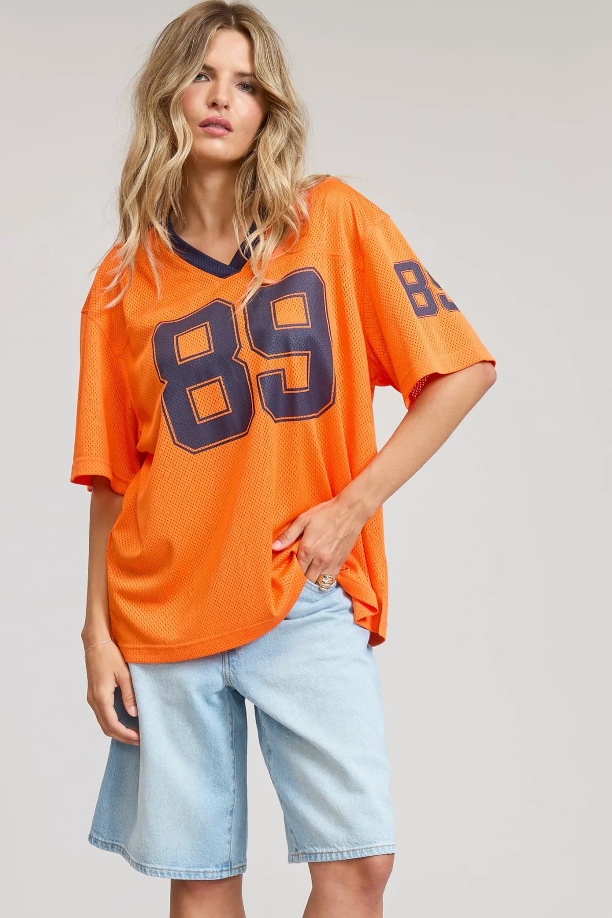 V Neck Sporty Jersey Shirt Top With Printed 89