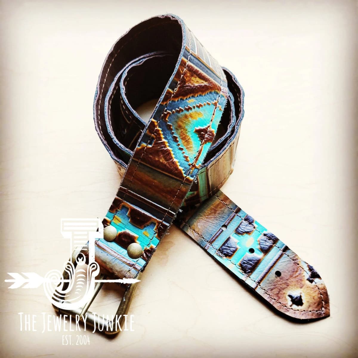 Genuine Leather Belt The Jewelry Junkie (Blue Navajo 44 Inches)