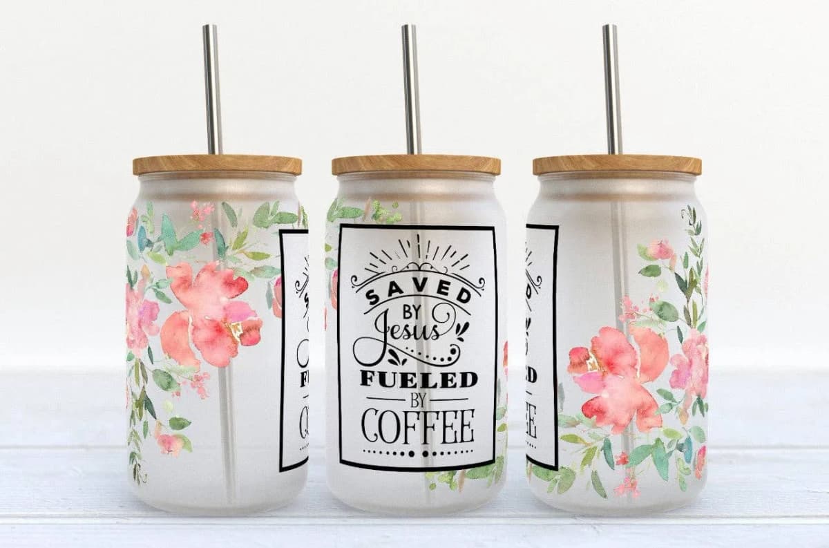 16oz Frosted Libbey Glass Tumbler Kate Haven (Saved by Jesus)