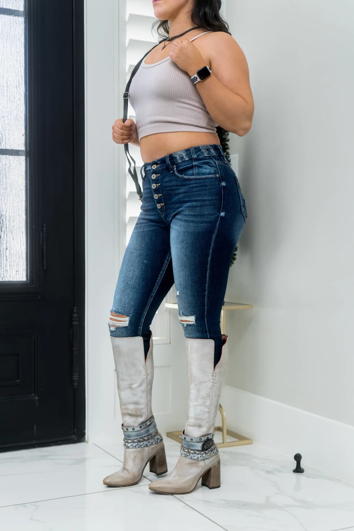 Oatmeal Strappy Back Crop Ribbed Seamless Tank Kimberly C
