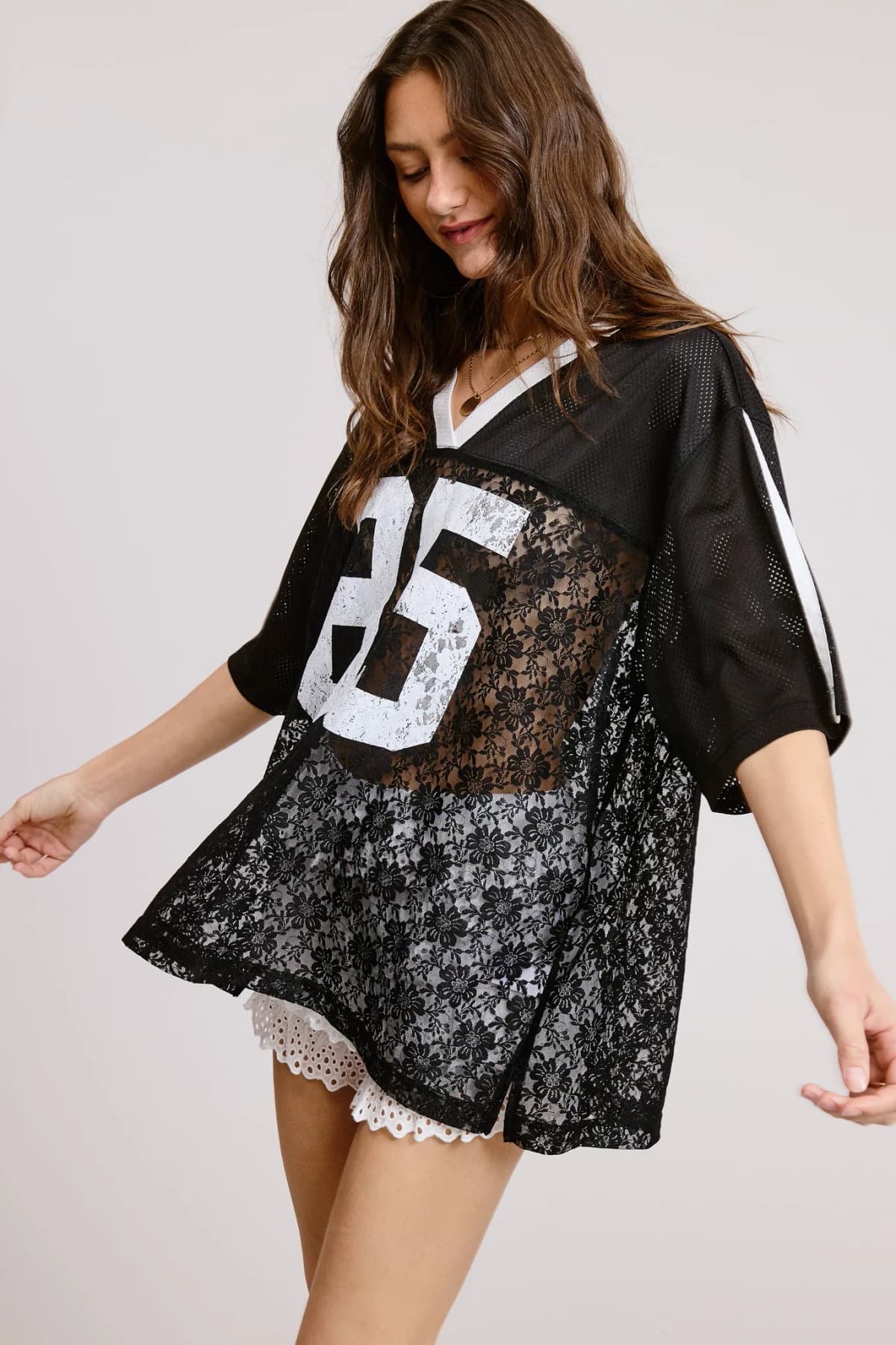 Sporty Chic Lace Number 85 Graphic Jersey Top Restocked!
