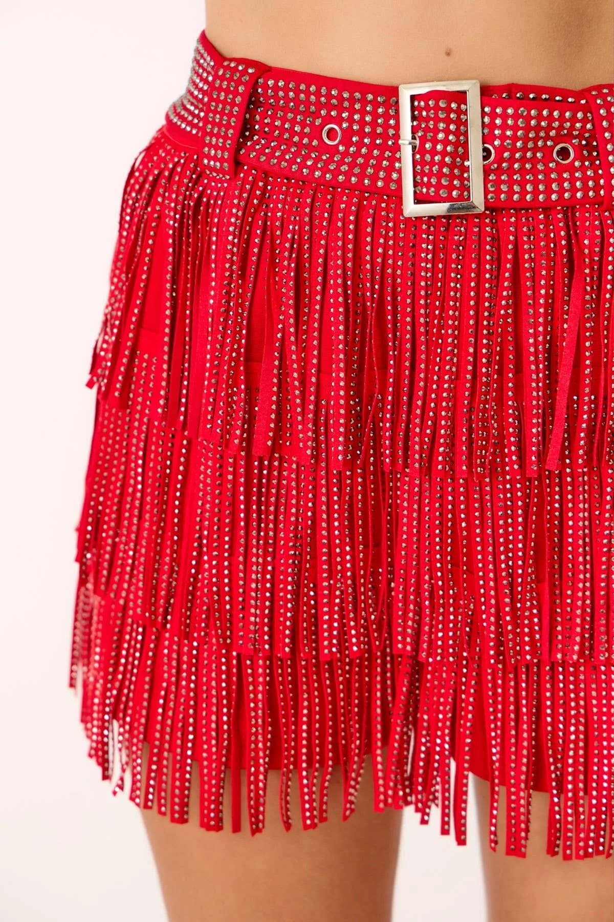 Embellished Faux Suede Western Fringe Skort