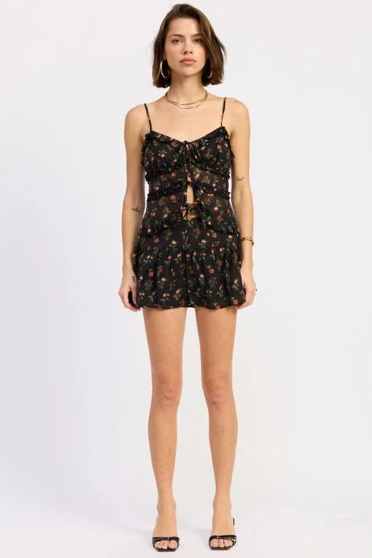 RUFFLED CAMI TOP WITH FRONT TIE