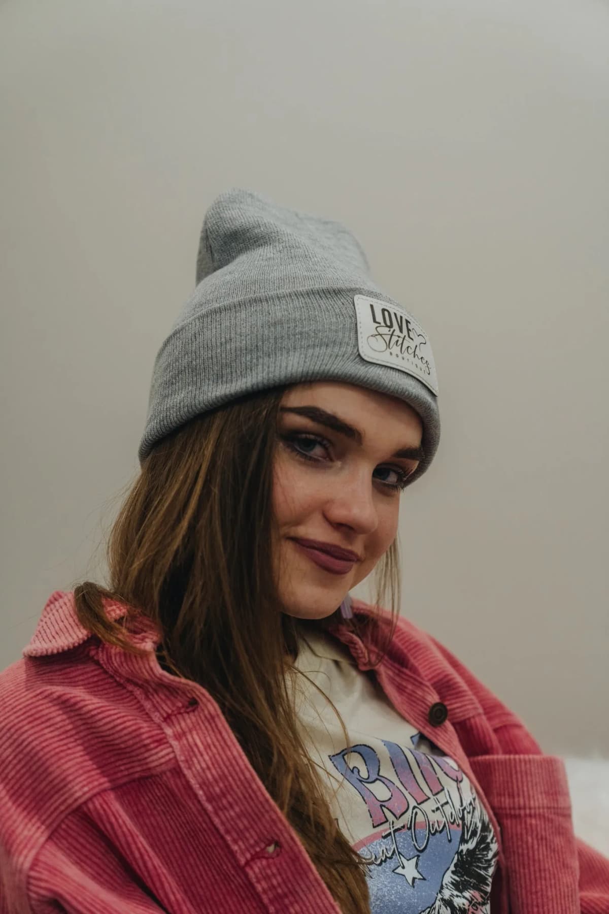 Boutique Beanie Winter Hats Love Stitches Logo Lasting Impressions CT (Grey)