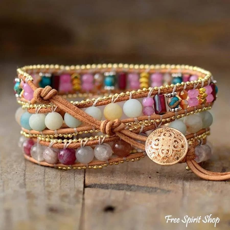 Rose Quartz Heart Amazonite Wrap bracelet
