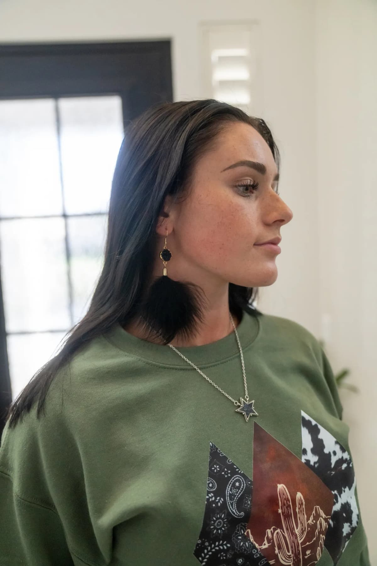 Diamond Cactus Cowhide Sweatshirt by Buckin Barn