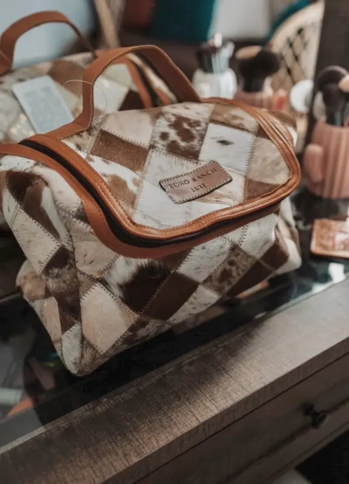 Boho Luxe Toiletry Bag Genuine Hair Travel Storage by Boho Ranch