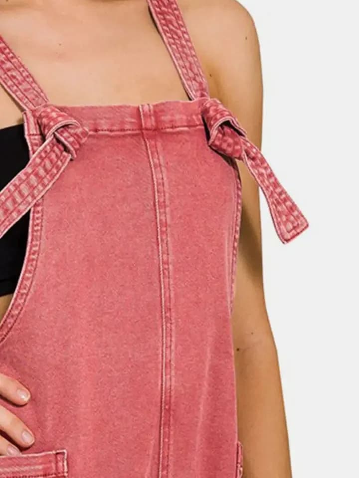 Washed Knot Strap Zenana Romper Zenana (Cabernet)