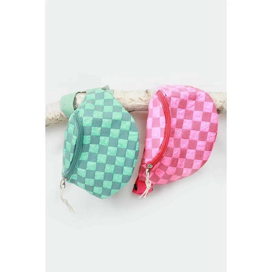 Light Weight Checker Fanny Pack with Zipper Love and Repeat (Hot Pink)