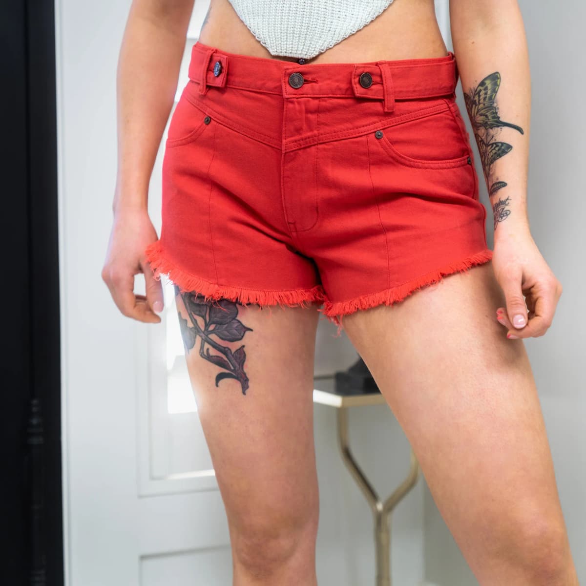 Red High Rise Shorts by KanCan