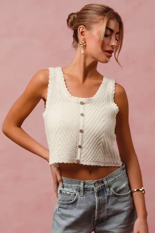 SO ME Chevron Pattern Buttoned Front Lightweight Tank Top