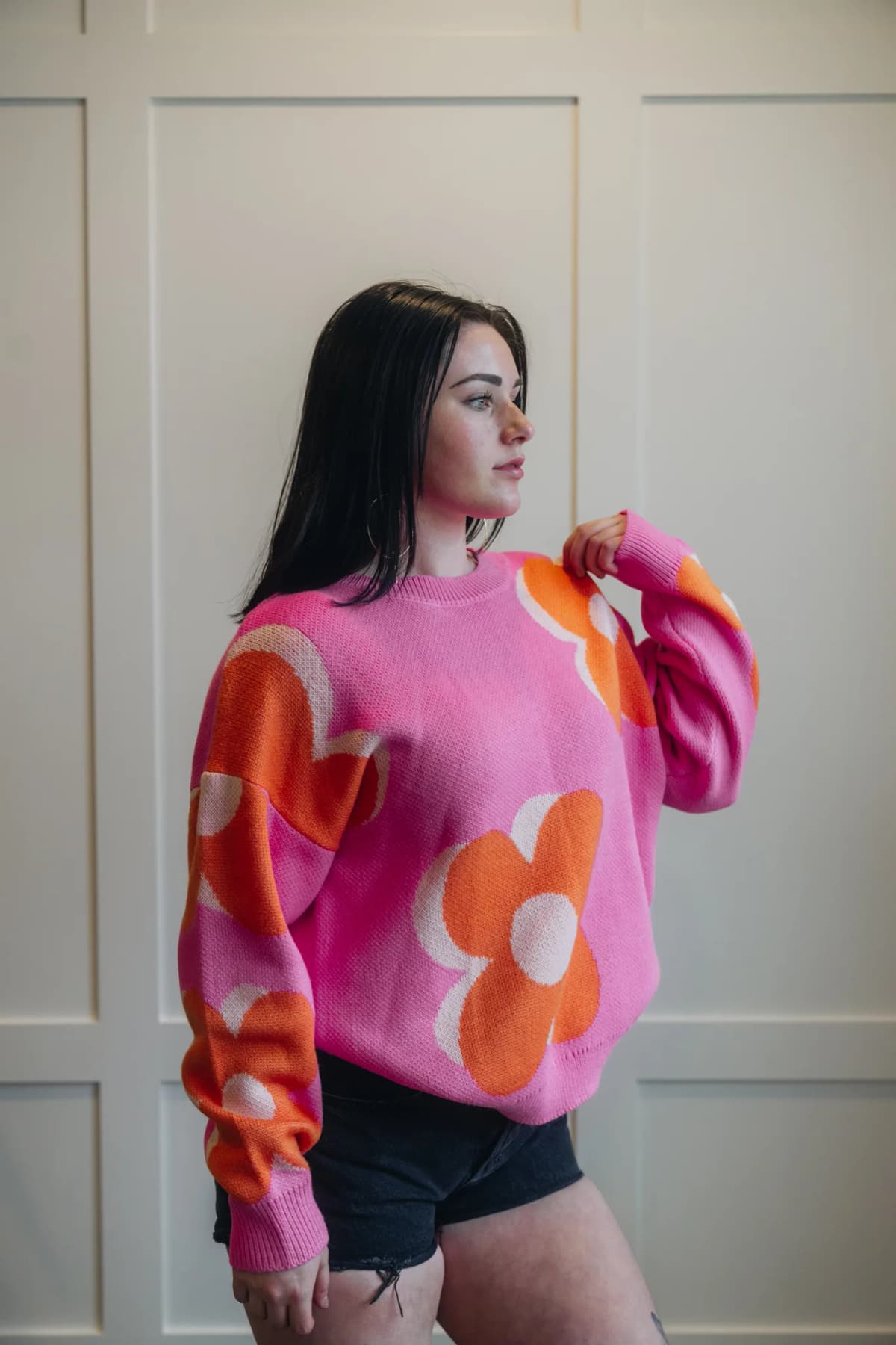 Flower Pattern Slouchy Sweater Little Daisy Closet