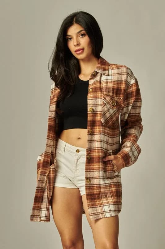 Flannel Plaid Oversized Button Down Jacket
