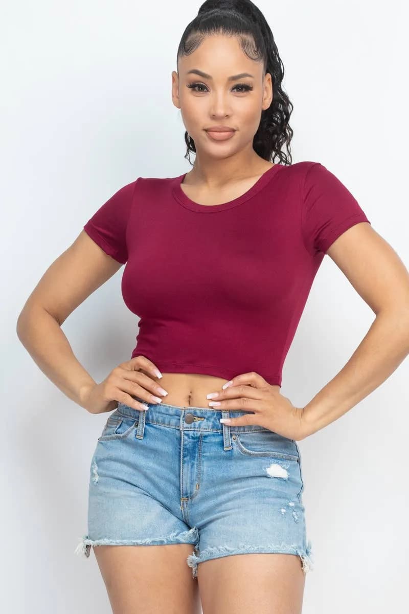 Short Sleeve Round neck Crop Top Capella Apparel (Black)