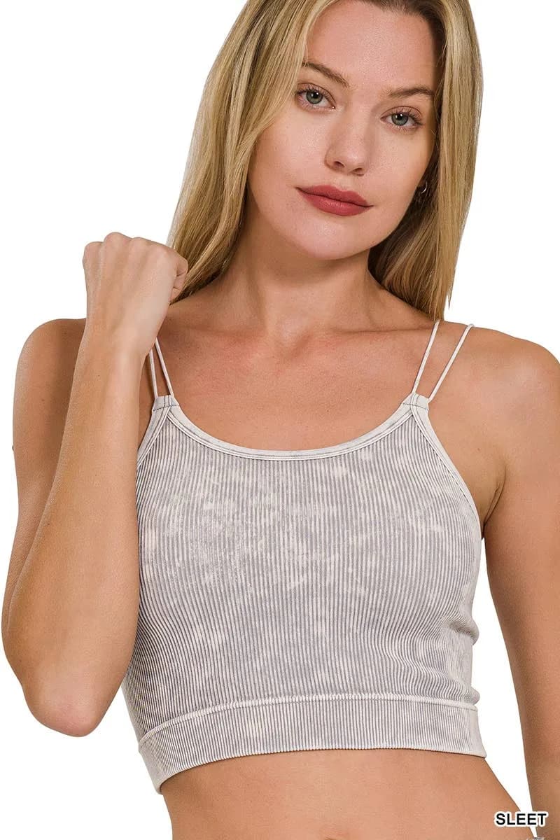 Washed Ribbed Seamless Double Strap Brami Zenana