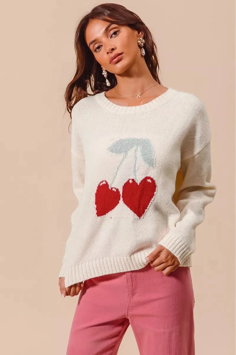 SO ME Heart Cherry Knitted Sweater Top