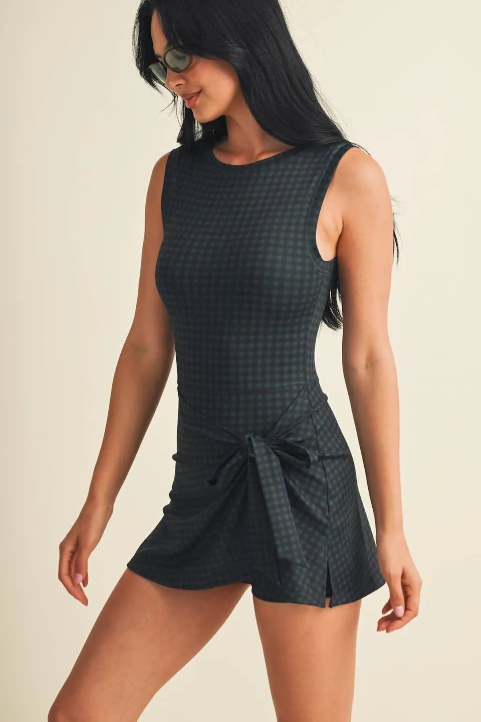 Gingham Print Sleeveless Wrap Tie Front Dress